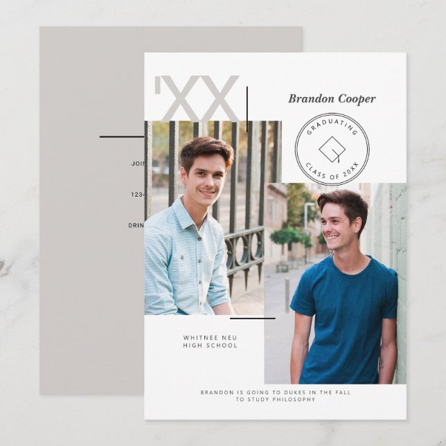 Contemporary Cap Graduation Invitation (Front/Back)