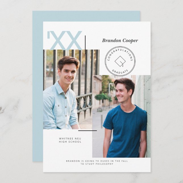 Contemporary Cap Graduation Invitation (Front/Back)