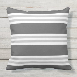 Contemporary Charcoal Gray striped Outdoor Pillow