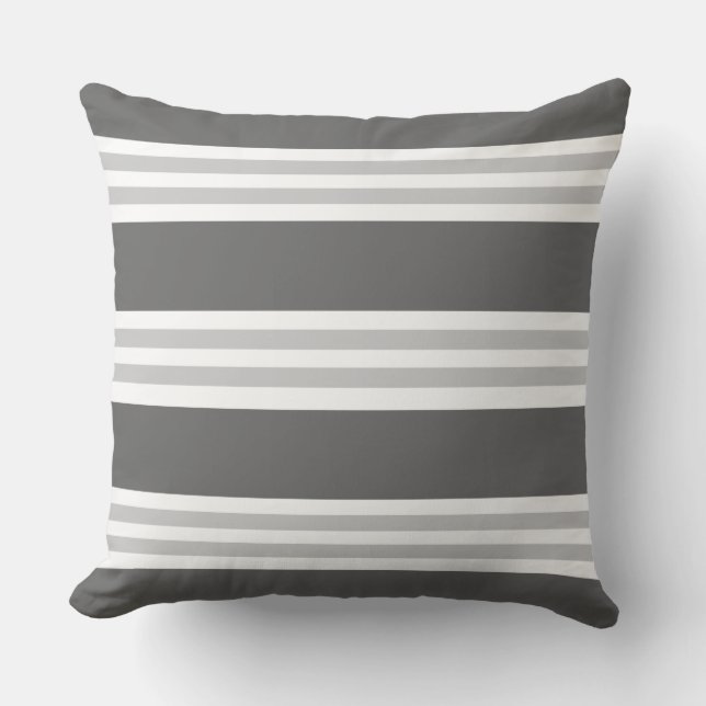 Contemporary Charcoal Gray striped Outdoor Pillow (Front)