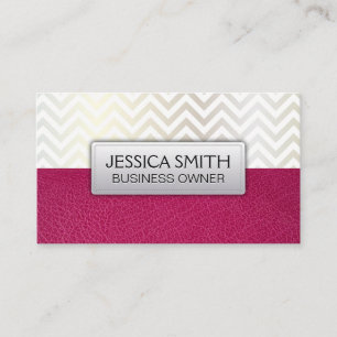 Contemporary Chevron Hot Pink Leather Texture Business Card