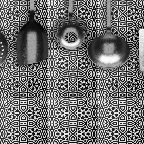 Contemporary Chic Black  White Geometric Pattern Ceramic Tile