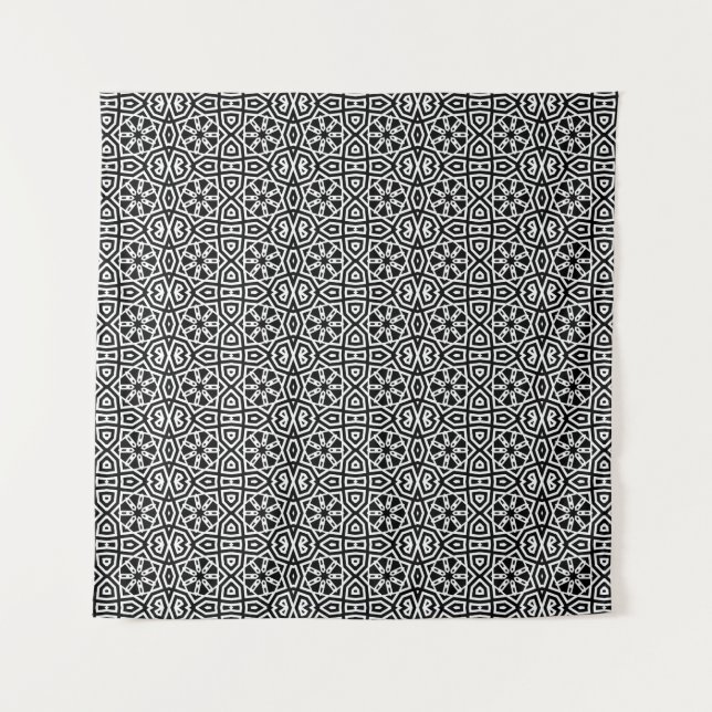 Contemporary Chic Black & White Geometric Pattern Tapestry (Front)