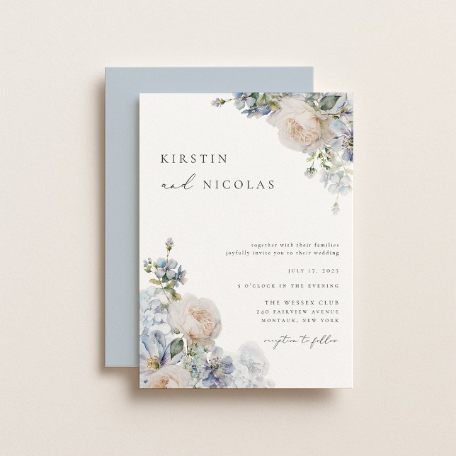 Contemporary Chic Dusty Blue Garden Floral Wedding Invitation (Creator Uploaded)