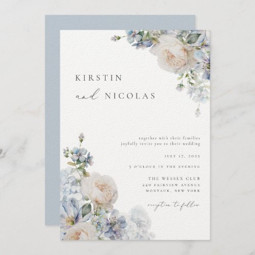 Contemporary Chic Dusty Blue Garden Floral Wedding Invitation