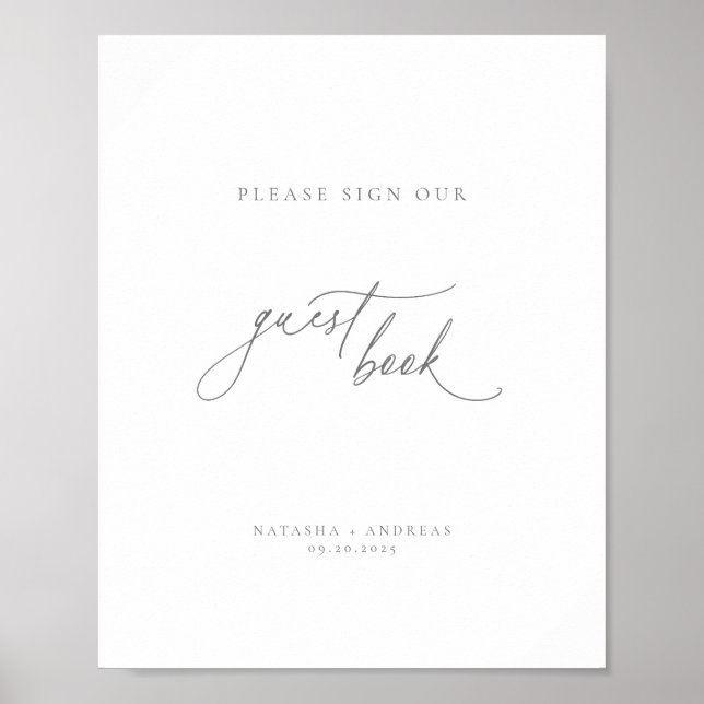Contemporary Chic Gray Minimalist Guest Book (Front)