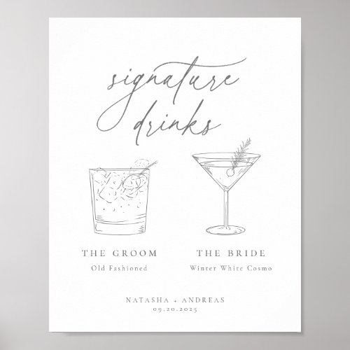 Contemporary Chic Gray Minimalist Signature Drinks Poster