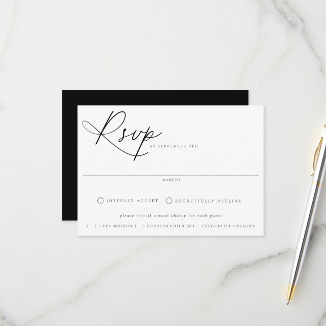 Contemporary Chic Meal Choice Wedding RSVP Card (Front/Back In Situ)