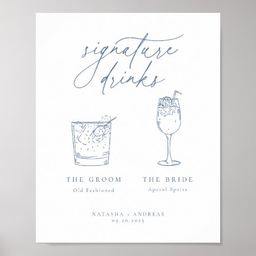 Contemporary Chic Minimalist Blue Signature Drinks Poster