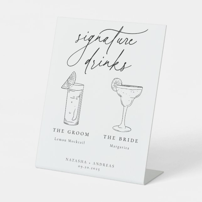Contemporary Chic Minimalist Signature Drinks Pedestal Sign (Front)