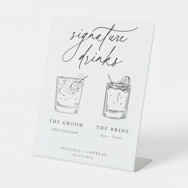 Contemporary Chic Minimalist Signature Drinks Pedestal Sign (Front)