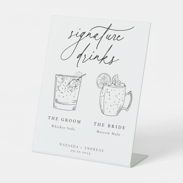 Contemporary Chic Minimalist Signature Drinks Pedestal Sign (Front)