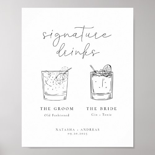 Contemporary Chic Minimalist Signature Drinks Post Poster