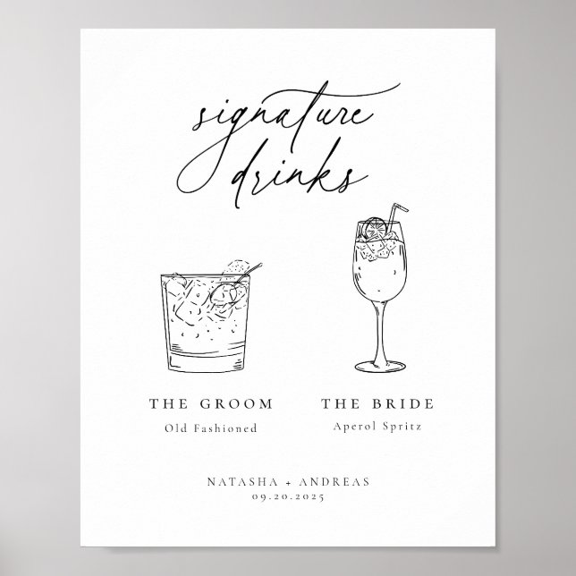 Contemporary Chic Minimalist Signature Drinks Poster (Front)