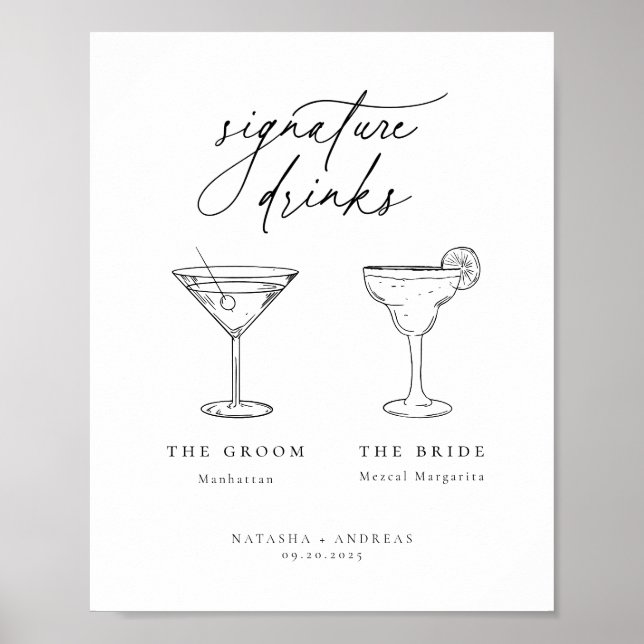 Contemporary Chic Minimalist Signature Drinks Poster (Front)