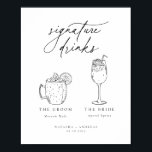 Contemporary Chic Minimalist Signature Drinks Poster<br><div class="desc">Contemporary Chic minimalist signature drinks,  wedding sign poster. Moscow Mule and Aperol Spritz cocktails.</div>