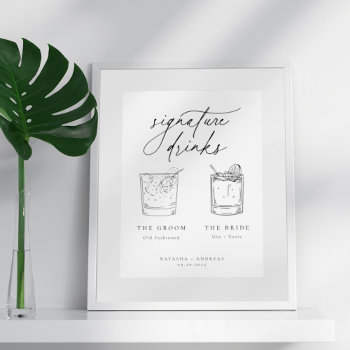 Contemporary Chic Minimalist Signature Drinks Poster by PoshPaperCo at Zazzle