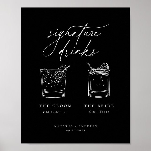 Contemporary Chic Minimalist Signature Drinks Poster (Front)