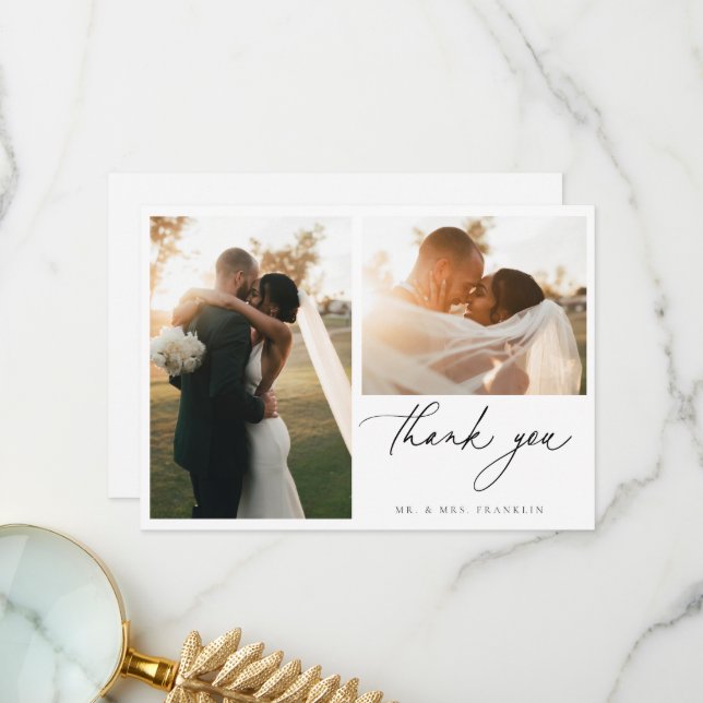Contemporary Chic Minimalist Wedding Photo Thank You Card (Front/Back In Situ)