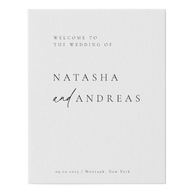 Contemporary Chic Minimalist Wedding Welcome Faux Canvas Print (Front)