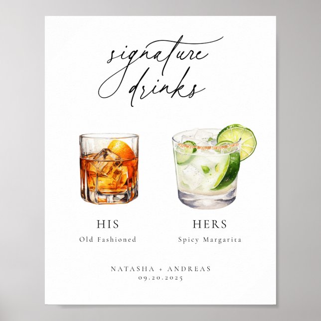 Contemporary Chic Signature Drinks Wedding Poster (Front)