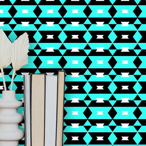 Contemporary Chic Teal Black White Geometric Wallpaper