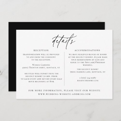 Contemporary Chic Wedding Details Card