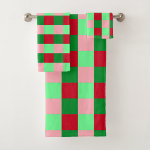 Contemporary Christmas Checkerboard Pattern Bath Towel Set