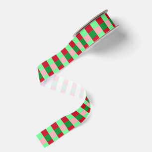 Contemporary Christmas Checkerboard Pattern Grosgrain Ribbon