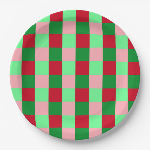 Contemporary Christmas Checkerboard Pattern Paper Plates