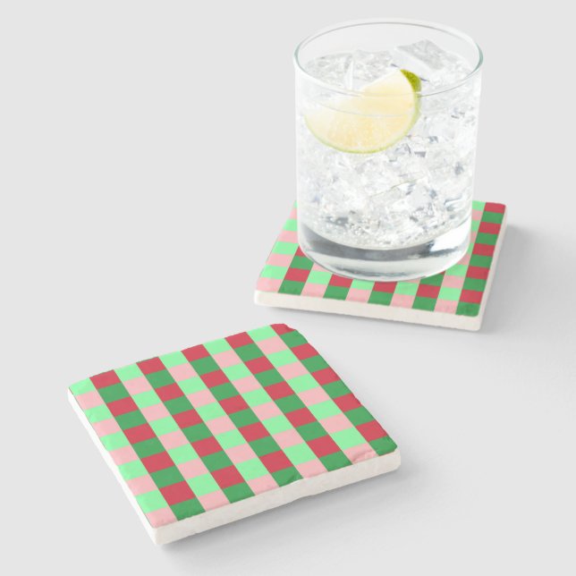 Contemporary Christmas Checkerboard Pattern  Stone Coaster (Side)
