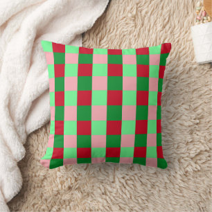 Contemporary Christmas Checkerboard Pattern Throw Pillow