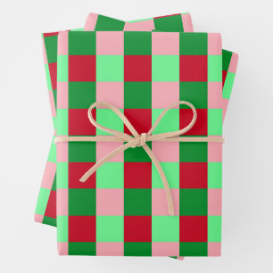Contemporary Christmas Checkerboard Pattern Wrapping Paper Sheets