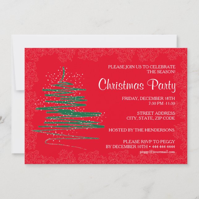 Contemporary Christmas Party Red 5x7 Paper Invitation (Front)