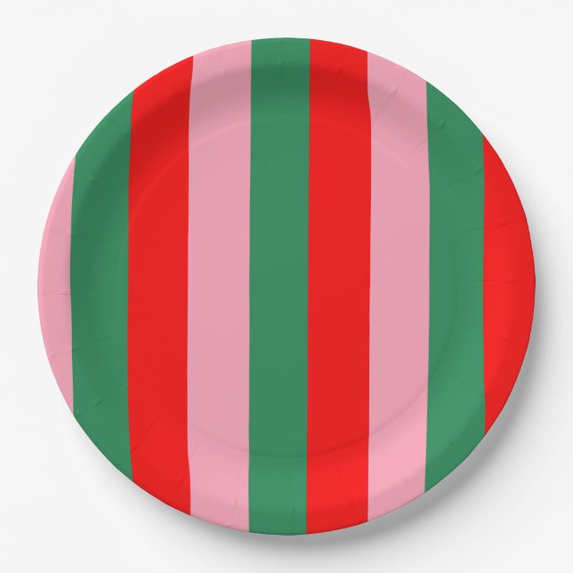 Contemporary Christmas Stripes  Paper Plates (Front)