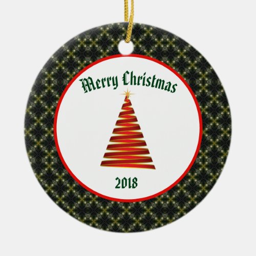 Contemporary Christmas Tree With Diamond Pattern Ceramic Ornament