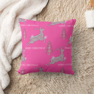 Contemporary Christmas Trees and Diamond Reindeer Throw Pillow
