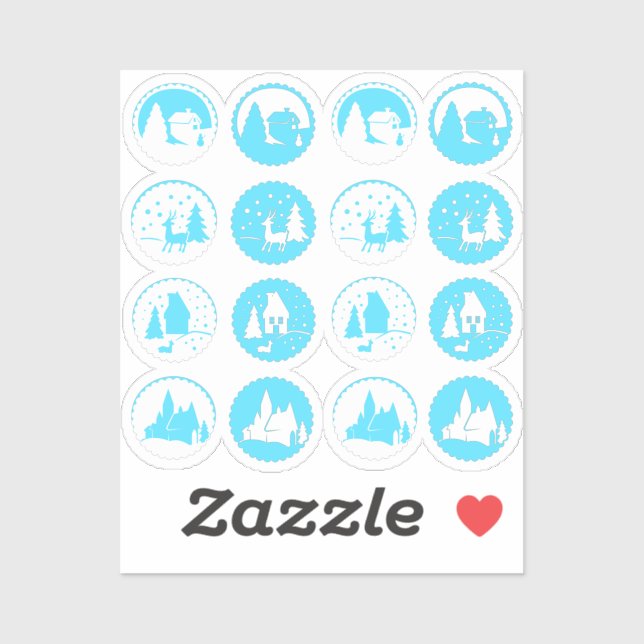 Contemporary Christmas Winter Scene Set Ice Blue Sticker (Sheet)