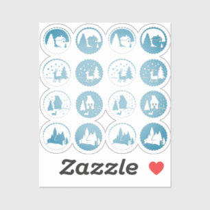 Contemporary Christmas Winter Scene Set Smoky Blue Sticker