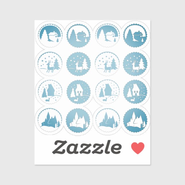 Contemporary Christmas Winter Scene Set Smoky Blue Sticker (Sheet)
