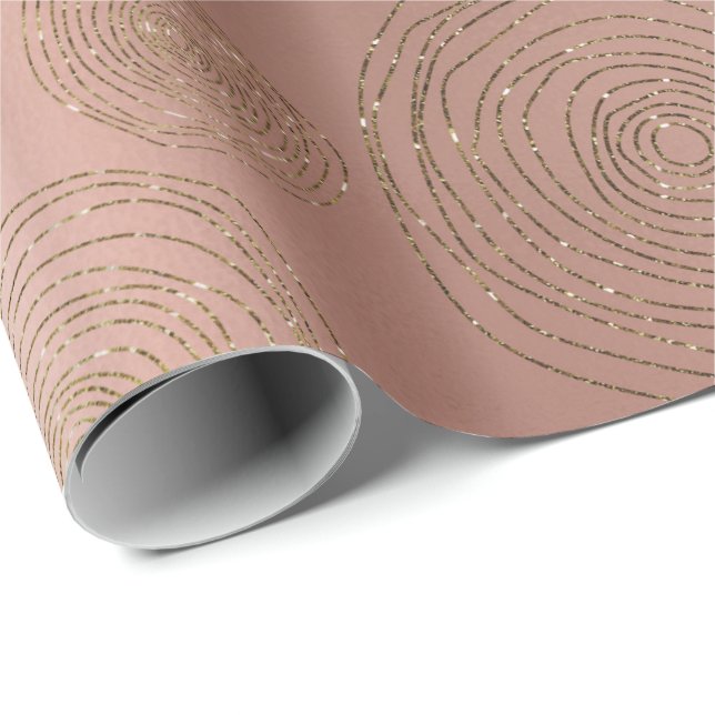 Contemporary  Circles  Rings Pink Rose Gold  Glam Wrapping Paper (Roll Corner)