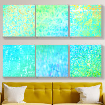 Contemporary Coastal Blue Green Textural Art Set 6