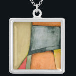Contemporary Colorful Geometric Shapes Silver Plated Necklace<br><div class="desc">This contemporary painting by Jennifer Goldberger is full of colorful geometric shapes. The style of the work makes it look like it was woven together from different bits of cloth. Order your copy of this piece today!</div>
