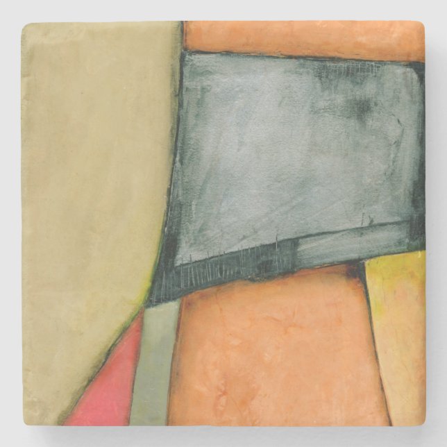 Contemporary Colorful Geometric Shapes Stone Coaster (Front)