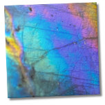 Contemporary Colorful Marble Stone Ceramic Tile<br><div class="desc">Stunning and colorful rainbow hued labradorite stone photo makes the perfect backdrop or accent. This is a super closeup of a real natural labradorite stone with blue, purple, pink, yellow, and green. Please note that because it is a very close up image, it does NOT have crisp lines. It does...</div>