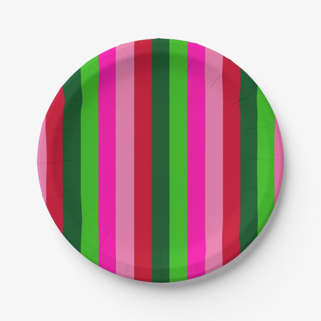 Contemporary Colors Christmas Stripes  Paper Plates (Front)