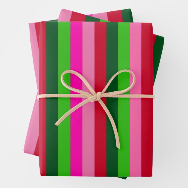 Contemporary Colors Christmas Stripes  Wrapping Paper Sheets (In situ)