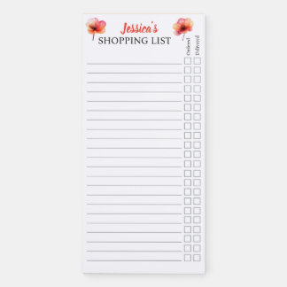 Contemporary Coral Floral Blank Shopping List Magnetic Notepad
