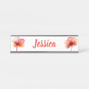Contemporary Coral Floral Name Desk Name Plate