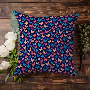 Contemporary coral Purple Butterfly Accent pattern Throw Pillow